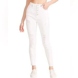 Madden Girl White High Rise Button Fly Ripped Jeans size 29